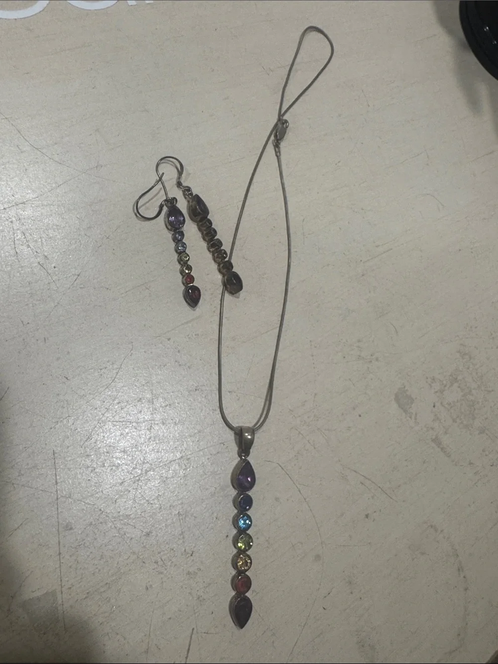 Multicolor chakra Crystal Drop Necklace and Earrings Set - Women Jewelry